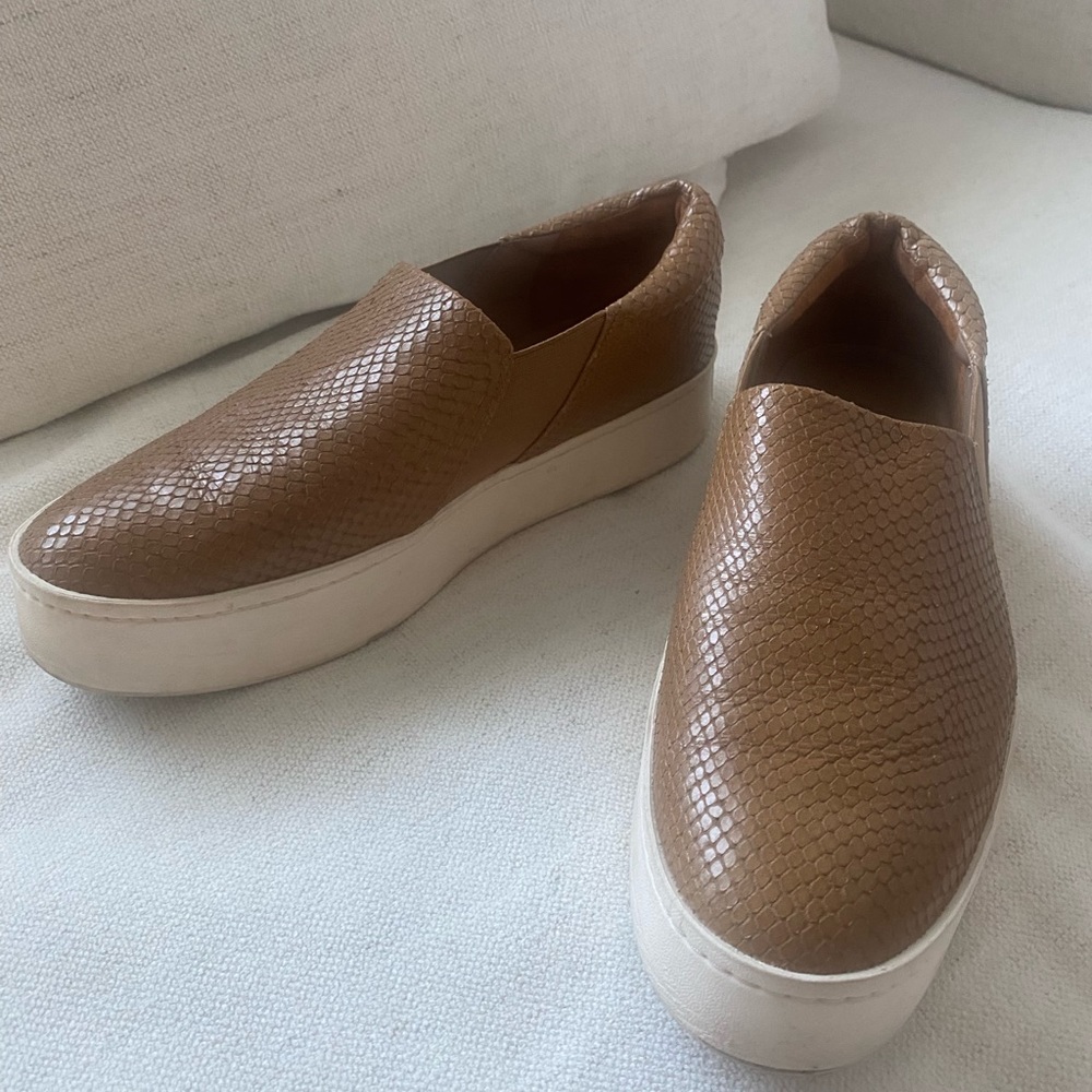 Vince tan slip on tennis shoes
